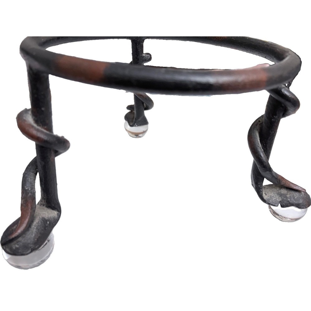 Wrought Iron Ring Plant Stand Twisted Legs Glass Ball Feet Gothic 20"